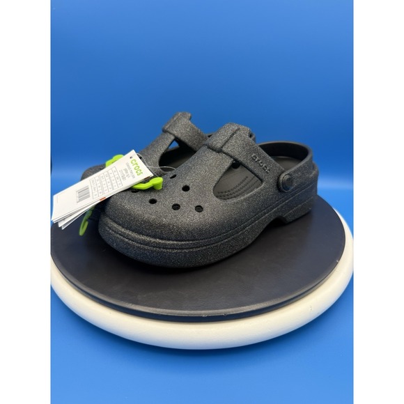 CROCS Other - CROCS Kids Classic Black Glitter Mary Jane Clogs Size Junior 4 Slip On Sandals‎
